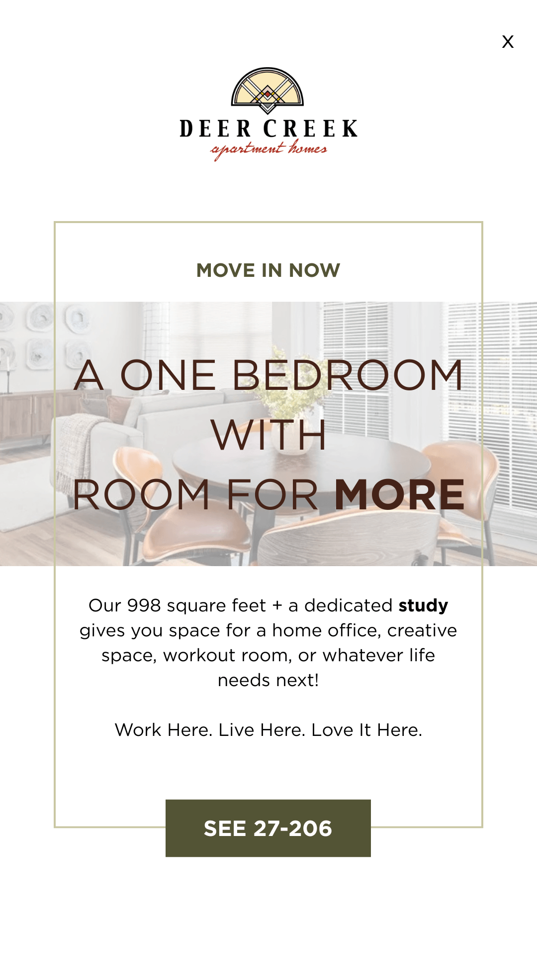 Special on 1-bedroom with a Study